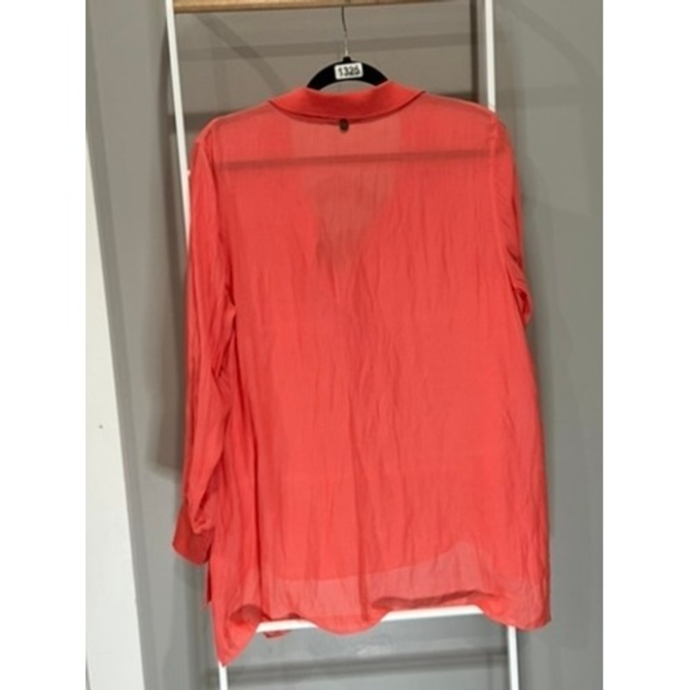 Soft Surroundings Coral Orange V-Neck Tunic Top Long Sleeve High Low Hem 12/14 - Picture 8 of 11